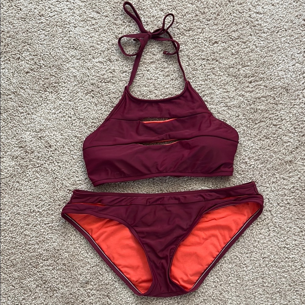 Women's Burgundy and Orange Bikini Set